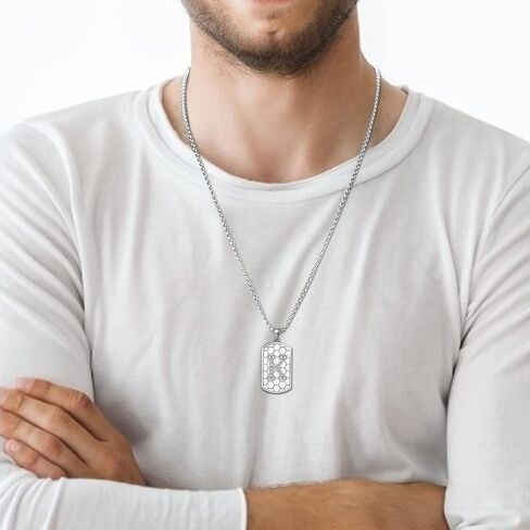 YL Initial A-Z Letter Pendant Necklace Sterling Silver Mens Capital Letter Jewelry Stainless Steel Rolo Chain 24inch in Kuwait