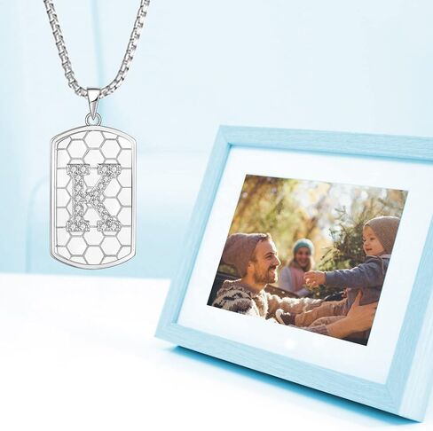 YL Initial A-Z Letter Pendant Necklace Sterling Silver Mens Capital Letter Jewelry Stainless Steel Rolo Chain 24inch in Kuwait