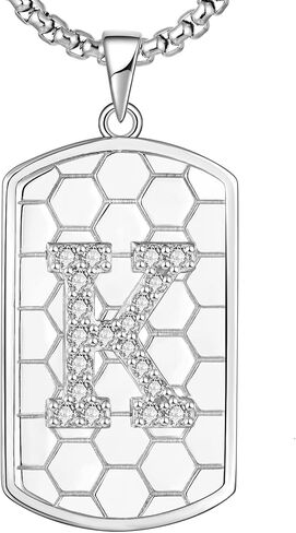 YL Initial A-Z Letter Pendant Necklace Sterling Silver Mens Capital Letter Jewelry Stainless Steel Rolo Chain 24inch in Kuwait