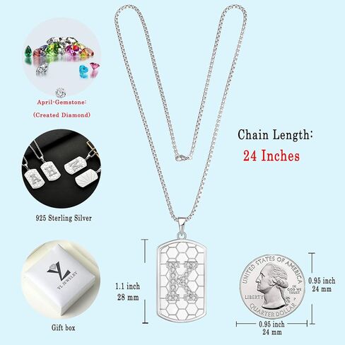 YL Initial A-Z Letter Pendant Necklace Sterling Silver Mens Capital Letter Jewelry Stainless Steel Rolo Chain 24inch in Kuwait