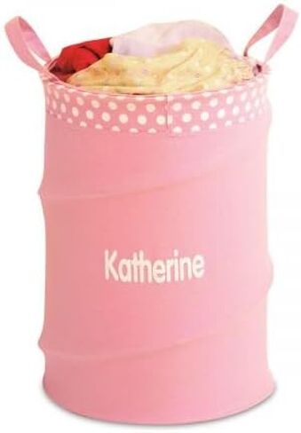 Lillian Vernon Personalized Blue Collapsible Canvas Laundry Tote - 14" Diameter, 19" H, 65% polyester/35% Cotton Canvas Hamper, Boys Laundry Basket, dorms, Travel, Storage in Kuwait