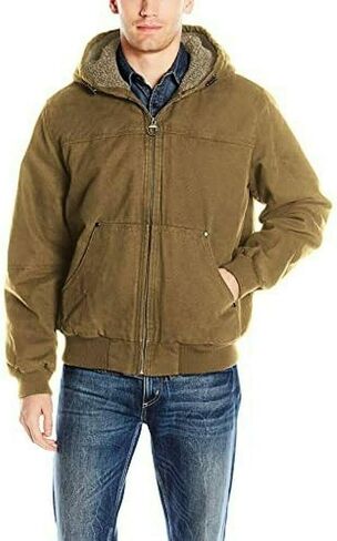 G.H. Bass & Co. Men's Cotton Canvas Bomber with Buffalo Plaid Flannel Sherpa Hood in Kuwait
