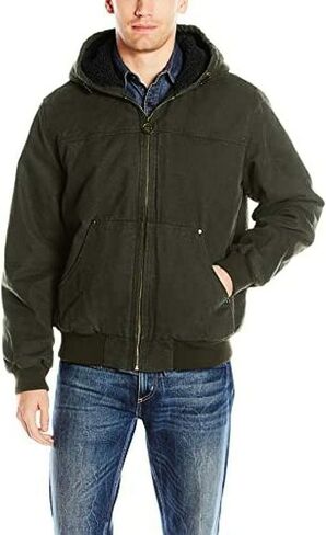 G.H. Bass & Co. Men's Cotton Canvas Bomber with Buffalo Plaid Flannel Sherpa Hood in Kuwait