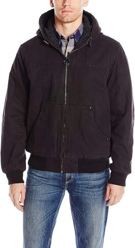 G.H. Bass & Co. Men's Cotton Canvas Bomber with Buffalo Plaid Flannel Sherpa Hood in Kuwait