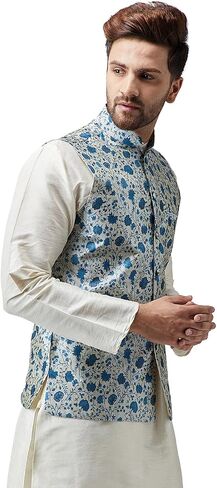 Sojanya (Since 1958, Men's Silk Blend Printed ONLY Nehru Jacket in Saudi Arabia