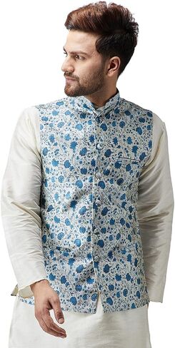 Sojanya (Since 1958, Men's Silk Blend Printed ONLY Nehru Jacket in Saudi Arabia