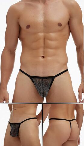 Detwen Men's Thongs Underwear See Through G-Strings Low Rise Sexy T Back Bikini in Saudi Arabia
