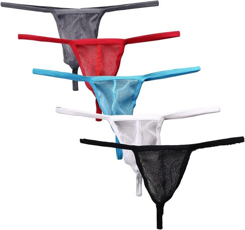 Detwen Men's Thongs Underwear See Through G-Strings Low Rise Sexy T Back Bikini in Saudi Arabia