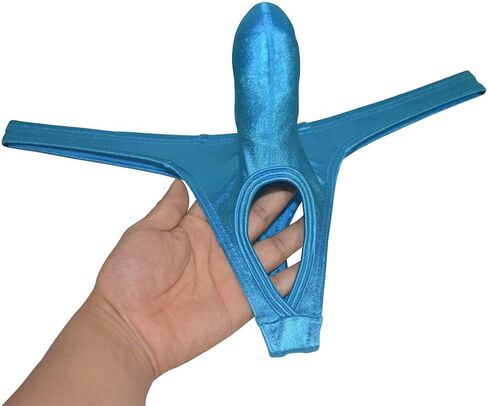 Jaxu Sexy Men's Long Bulge Pouch Thong Underwear Balls Out Shiny T-back Soft & Stretchy G-string in Kuwait