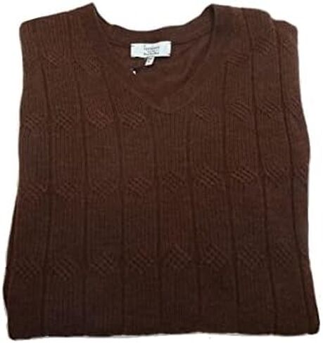Turnbury Mens V-Neck Merino Blend Cable Pullover Sweater Brick in Saudi Arabia