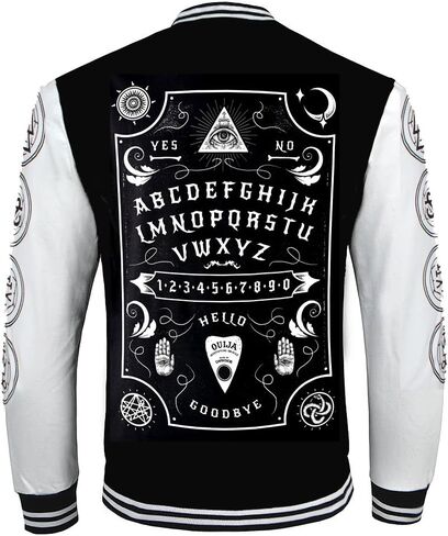 Ouija Board Varsity Mens Goth Emo Occult Cotton Bomber Jacket with Large Print in Saudi Arabia