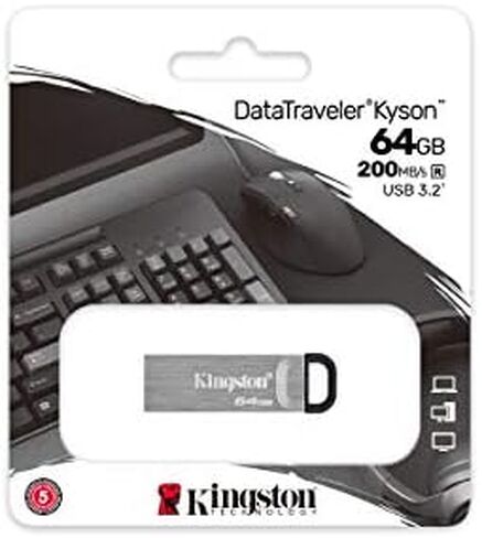 Kingston DataTraveler Kyson 64GB High Performance USB 3.2 Metal Flash Drive | Speeds up to 200MB/s | DTKN/64GB in Saudi Arabia