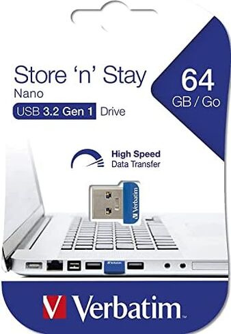 Verbatim 16GB Store 'n' Stay Nano USB 3.2 Gen 1 Flash Drive Snag-free Low Profile Thumb Drive with Microban Antimicrobial Product Protection - Blue 98709 in Kuwait