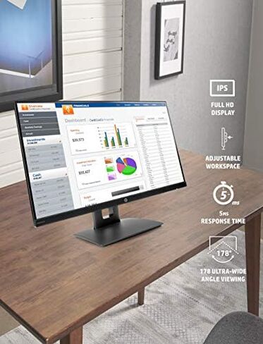 HP VH240a 23.8-Inch Full HD 1080p IPS LED Monitor with Built-In Speakers and VESA Mounting, Rotating Portrait & Landscape, Tilt, and HDMI & VGA Ports (1KL30AA) - Black in Kuwait