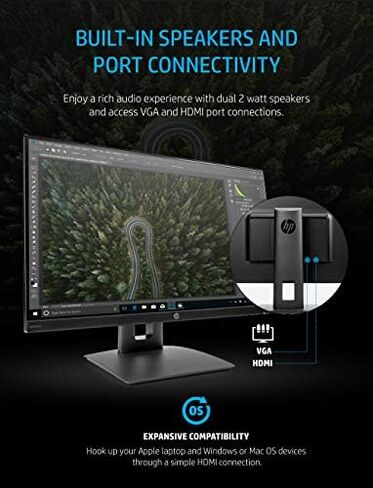 HP VH240a 23.8-Inch Full HD 1080p IPS LED Monitor with Built-In Speakers and VESA Mounting, Rotating Portrait & Landscape, Tilt, and HDMI & VGA Ports (1KL30AA) - Black in Kuwait