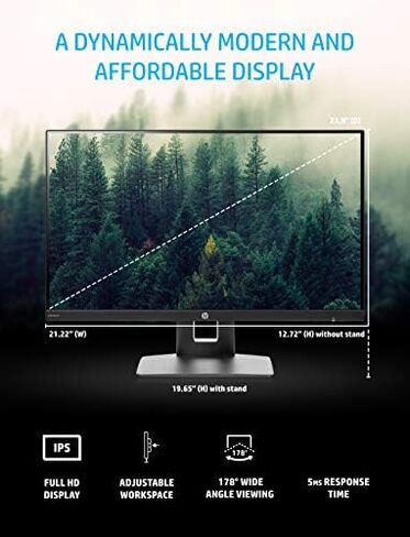 HP VH240a 23.8-Inch Full HD 1080p IPS LED Monitor with Built-In Speakers and VESA Mounting, Rotating Portrait & Landscape, Tilt, and HDMI & VGA Ports (1KL30AA) - Black in Kuwait