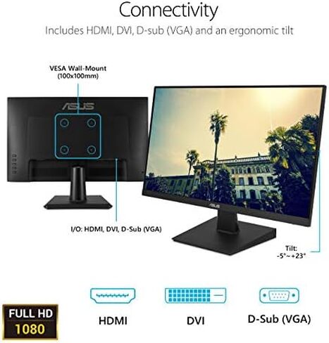 Asus VA24EHE 23.8” Monitor, 1080P, Full HD, IPS, 75Hz, HDMI D-Sub DVI-D, Adaptive-Sync/FreeSync in Kuwait