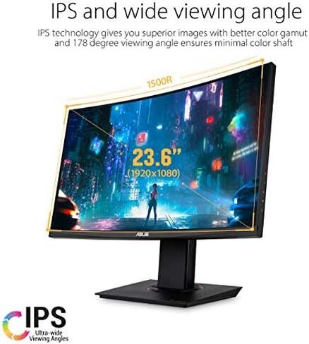 ASUS TUF Gaming 23.6" 1080P Curved Monitor (VG24VQR) - Full HD, 165Hz, 1ms, Extreme Low Motion Blur, Speaker, Adaptive-Sync, FreeSync Premium, Shadow Boost, VESA Mountable, DisplayPort, HDMI in Saudi Arabia