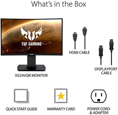 ASUS TUF Gaming 23.6" 1080P Curved Monitor (VG24VQR) - Full HD, 165Hz, 1ms, Extreme Low Motion Blur, Speaker, Adaptive-Sync, FreeSync Premium, Shadow Boost, VESA Mountable, DisplayPort, HDMI in Saudi Arabia