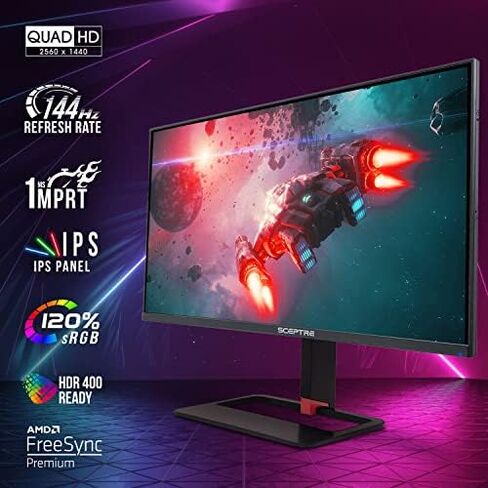 Sceptre 27-inch IPS 2K Gaming Monitor QHD 2560 x 1440p HDR400 up to 165Hz 1ms AMD FreeSync Premium DisplayPort HDMI 100% sRGB, Build-in Speakers Machine Black (E275B-QPD168) in Saudi Arabia