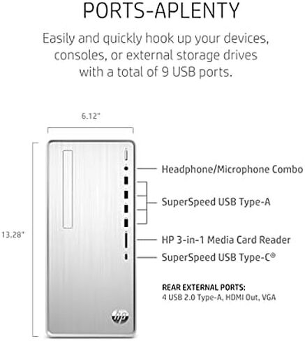 HP Pavilion Desktop PC, 11th Gen Intel Core i7-11700 Processor, 16 GB RAM, 256 GB SSD, 1 TB SATA Hard Drive, Windows 11, Wi-Fi 6 & Bluetooth 5.0 Combo, 9 USB Ports, Sleek Tower (TP01-2070, 2021) in Saudi Arabia