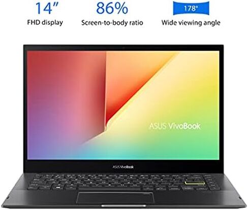 ASUS VivoBook Flip 14 Thin and Light 2-in-1 Laptop, 14” FHD Touch, 11th Gen Intel Core i3-1115G4, 4GB RAM, 128GB SSD, Thunderbolt 4, Fingerprint, Windows 10 Home in S Mode, Indie Black, TP470EA-AS34T in Kuwait