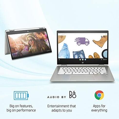 HP Chromebook x360 14-inch HD Touchscreen Laptop, Intel Celeron N4000, 4 GB RAM, 32 GB eMMC, Chrome (14b-ca0010nr, Ceramic White/Mineral Silver) in Saudi Arabia