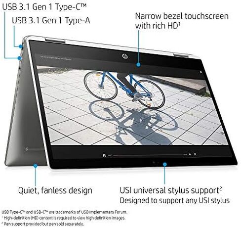 HP Chromebook x360 14-inch HD Touchscreen Laptop, Intel Celeron N4000, 4 GB RAM, 32 GB eMMC, Chrome (14b-ca0010nr, Ceramic White/Mineral Silver) in Saudi Arabia