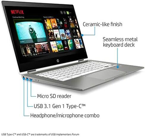 HP Chromebook x360 14-inch HD Touchscreen Laptop, Intel Celeron N4000, 4 GB RAM, 32 GB eMMC, Chrome (14b-ca0010nr, Ceramic White/Mineral Silver) in Saudi Arabia