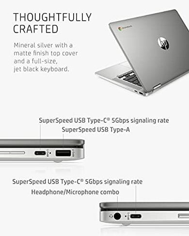 كمبيوتر محمول HP Chromebook x360 14، معالج Intel Celeron، ذاكرة وصول عشوائي 4 جيجابايت، 32 جيجابايت eMMC، شاشة 14 بوصة عالية الدقة (1366 × 768)، نظام تشغيل Chrome، كاميرا ويب وميكروفونات مزدوجة، العمل، الترفيه، المدرسة، عمر بطارية طويل (14a-ca0040nr، 2021 in Kuwait