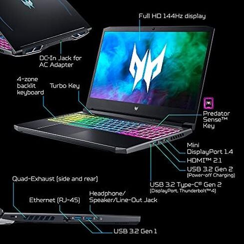 Acer Predator Helios 300 PH315-54-760S Gaming Laptop | Intel i7-11800H | NVIDIA GeForce RTX 3060 Laptop GPU | 15.6" Full HD 144Hz 3ms IPS Display | 16GB DDR4 | 512GB SSD | Killer WiFi 6 | RGB Keyboard in Saudi Arabia
