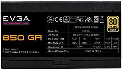 EVGA SuperNOVA 850 Ga, 80 Plus Gold 850W, Fully Modular, ECO Mode with Dbb Fan, 10 Year Warranty, Compact 150mm Size, Power Supply 220-GA-0850-X1 in Saudi Arabia