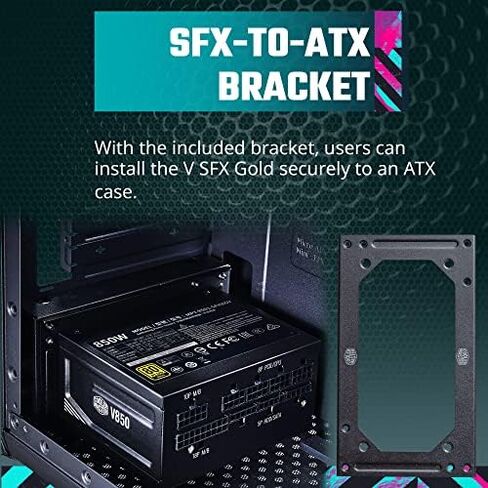 وحدة تبريد ماستر V850 SFX ذهبية كاملة، 850 وات، 80+ كفاءة ذهب، تتضمن دعامة ATX، مروحة FFDB هادئة، عامل شكل SFX، ضمان لمدة 10 سنوات in Kuwait