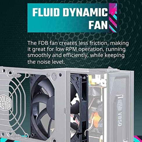 وحدة تبريد ماستر V850 SFX ذهبية كاملة، 850 وات، 80+ كفاءة ذهب، تتضمن دعامة ATX، مروحة FFDB هادئة، عامل شكل SFX، ضمان لمدة 10 سنوات in Kuwait