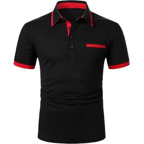 Floerns Men's Causal Short Sleeve Polo Shirts Contrast Collar Half Placket T-Shirts