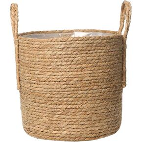 Cabilock Seagrass Plant Basket Hand Woven Belly Basket Bin Straw Beach Bag Panier with Handles for Laundry Picnic Plant Pot Cover Flower Home Toys Decor 16CM Khaki in Saudi Arabia