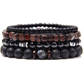 WAINIS Braided Leather Bracelets for Men Women Wrap Tiger Eye Lava Rock Beads Bracelet Woven Ethnic Tribal Rope Wristbands Bracelets Set Adjustable