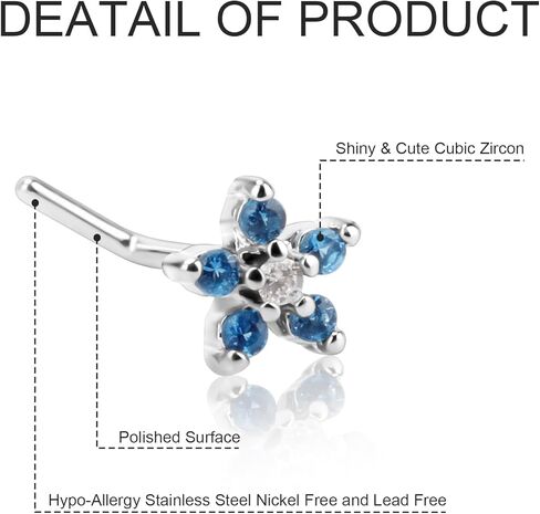 CrazyPiercing 16Pcs L Nose Rings 20G Cute Nose Studs 8Pcs Cubic Zircon Nose Piercing Jewelry With 8Pcs Stainless Steel Nose Stud for Women Man (Silver) in Saudi Arabia