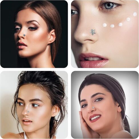 CrazyPiercing 16Pcs L Nose Rings 20G Cute Nose Studs 8Pcs Cubic Zircon Nose Piercing Jewelry With 8Pcs Stainless Steel Nose Stud for Women Man (Silver) in Saudi Arabia