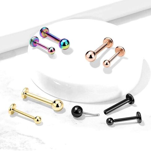 Covet Jewelry Push in Top Ball PVD Over Surgical Steel Threadless Labret, Monroe, Flat Back Stud in Saudi Arabia