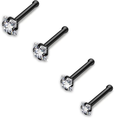 AllerPierce 20G 20Pcs Nose Studs Rings Stainless Steel CZ L Shape Bone Screw Stud Nose Piercing Jewelry for Women Men Hypoallergenic Nose Pin 1.5mm 2mm 2.5mm 3mm in Saudi Arabia