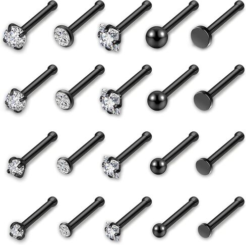 AllerPierce 20G 20Pcs Nose Studs Rings Stainless Steel CZ L Shape Bone Screw Stud Nose Piercing Jewelry for Women Men Hypoallergenic Nose Pin 1.5mm 2mm 2.5mm 3mm in Saudi Arabia