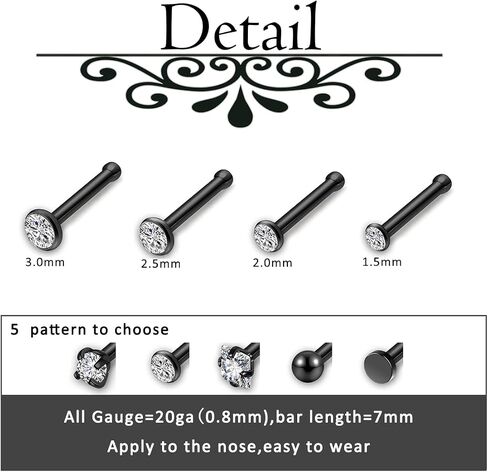 AllerPierce 20G 20Pcs Nose Studs Rings Stainless Steel CZ L Shape Bone Screw Stud Nose Piercing Jewelry for Women Men Hypoallergenic Nose Pin 1.5mm 2mm 2.5mm 3mm in Saudi Arabia