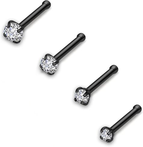 AllerPierce 20G 20Pcs Nose Studs Rings Stainless Steel CZ L Shape Bone Screw Stud Nose Piercing Jewelry for Women Men Hypoallergenic Nose Pin 1.5mm 2mm 2.5mm 3mm in Saudi Arabia