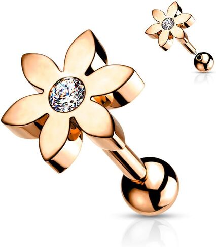 Amelia Fashion 16GA Flower with CZ Solitaire 316L Surgical Steel Cartilage, Tragus Barbell Studs in Saudi Arabia