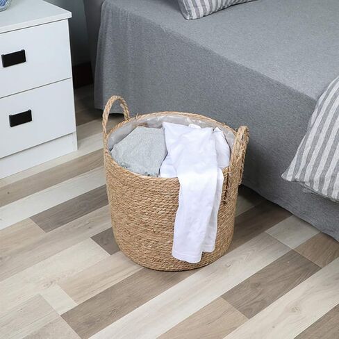 Cabilock Seagrass Plant Basket Hand Woven Belly Basket Bin Straw Beach Bag Panier with Handles for Laundry Picnic Plant Pot Cover Flower Home Toys Decor 16CM Khaki in Saudi Arabia