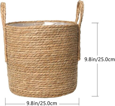 Cabilock Seagrass Plant Basket Hand Woven Belly Basket Bin Straw Beach Bag Panier with Handles for Laundry Picnic Plant Pot Cover Flower Home Toys Decor 16CM Khaki in Saudi Arabia