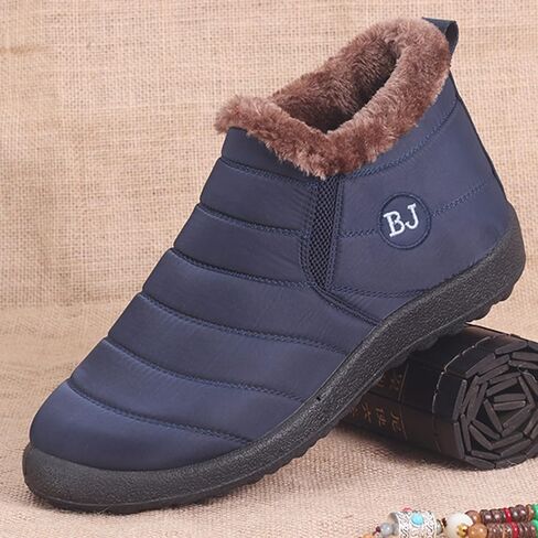 Mens Winter Shoes Waterproof Fur Warm Non-Slip Outdoor Casual Lined Booties Slip on Lined Winter Booties Snow Shoes for Men in Kuwait