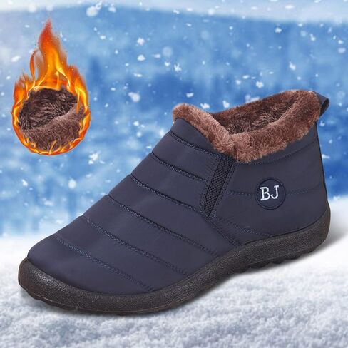 Mens Winter Shoes Waterproof Fur Warm Non-Slip Outdoor Casual Lined Booties Slip on Lined Winter Booties Snow Shoes for Men in Kuwait