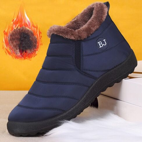 Mens Winter Shoes Waterproof Fur Warm Non-Slip Outdoor Casual Lined Booties Slip on Lined Winter Booties Snow Shoes for Men in Kuwait